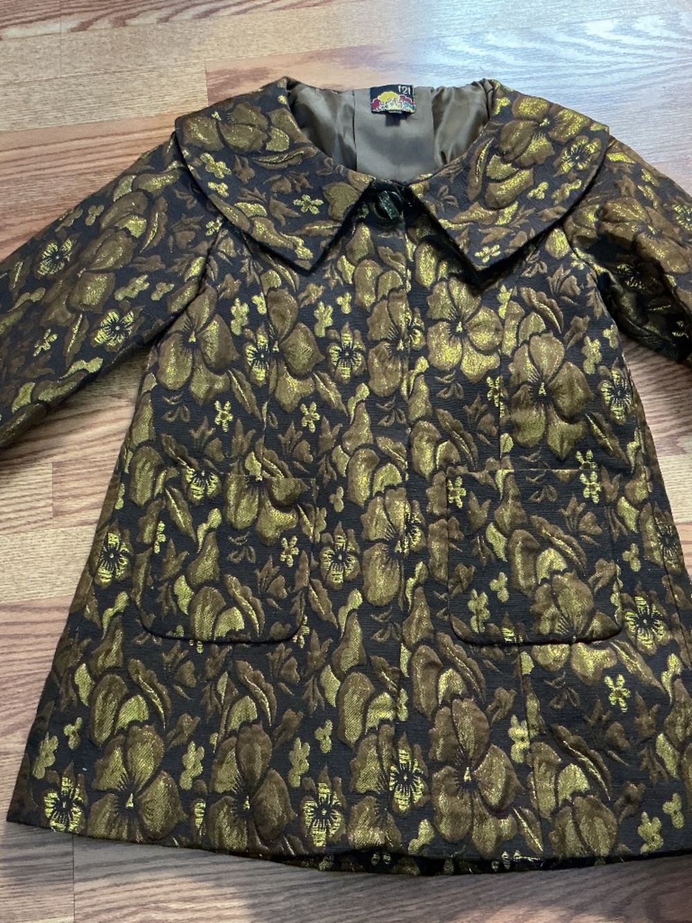 F21 Forever 21 Brown & Gold Metallic 3/4 Sleeve Car Coat Size S